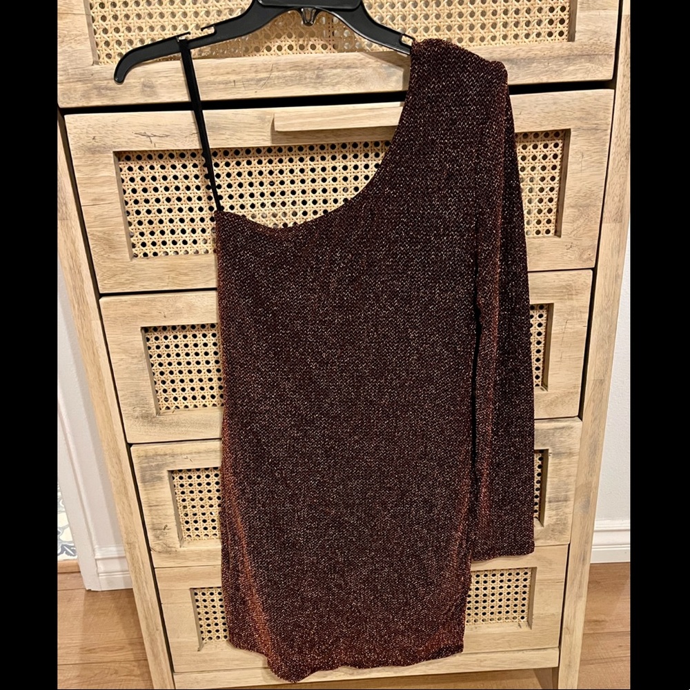 Solemio Copper/Metallic Stretchy One-Shoulder Dress (L)